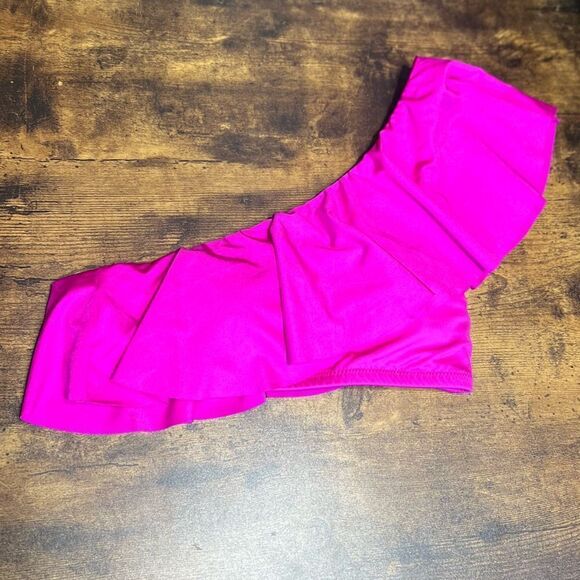 Trina Turk Swim Women's One Shoulder Ruffle Bandeau Swim in Hot Pink. Sz 4. NWT! - Picture 4 of 12